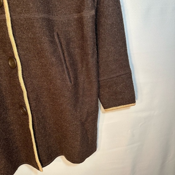Liz Claiborne 100% Wool Brown Long Sleeve Knee Length Knit Sweater Cardigan S - Picture 7 of 11
